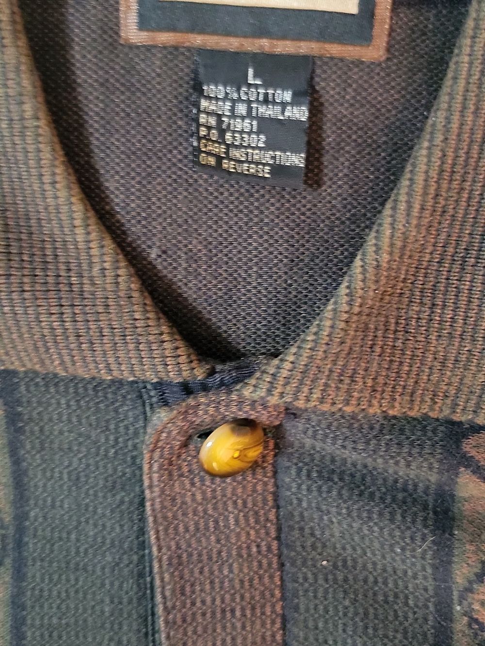 Stately BACHRACH Men's Long Sve Polo Earthy Brown Olive Black TigerS Eye But